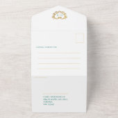 Drijvende maragdgroen witte gouden monogram QR All In One Uitnodiging (Buitenkant)