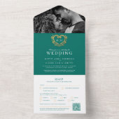 Drijvende maragdgroen witte gouden monogram QR All In One Uitnodiging (Binnen)