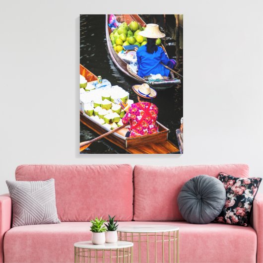 Drijvende markt in Bangkok Canvas Afdruk (Insitu (Woonkamer))