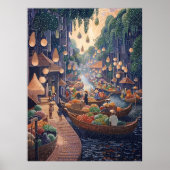 Drijvende markt scene in pointillistische stijl poster (Voorkant)