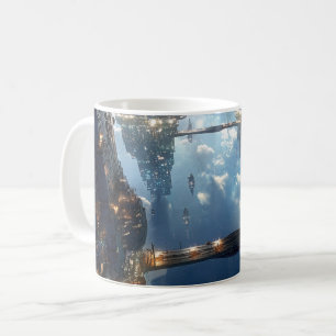 Drijvende metropolis in de lucht koffiemok