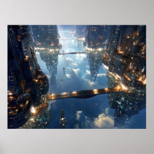 Drijvende metropolis in de lucht poster