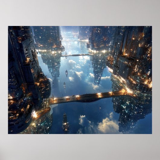 Drijvende metropolis in de lucht poster (Voorkant)