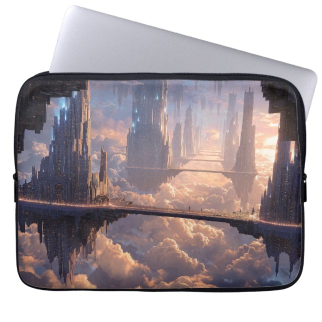 Drijvende metropolis in de wolken laptop sleeve (Voorkant)