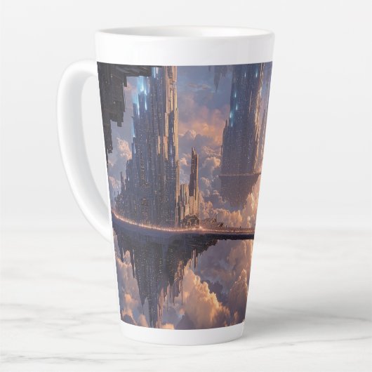 Drijvende metropolis in de wolken latte mok (Linkerhoek)