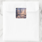 Drijvende metropolis in de wolken vierkante sticker (Tas)