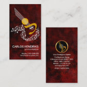 Drijvende Muzieknoten Guitar Riffs Red Grunge Visitekaartje (Voorkant / Achterkant)