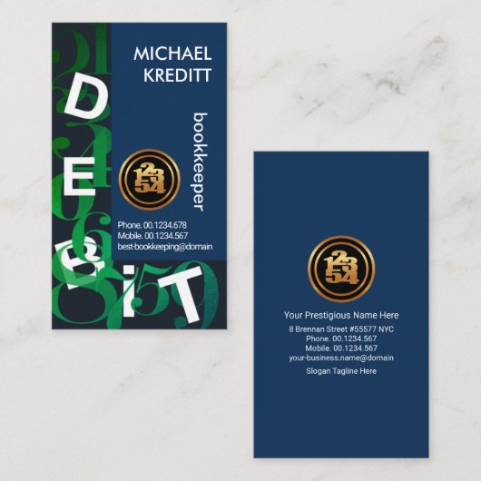 Drijvende Nummers Debit Letters Bookeping Service Visitekaartje (Voorkant / Achterkant)