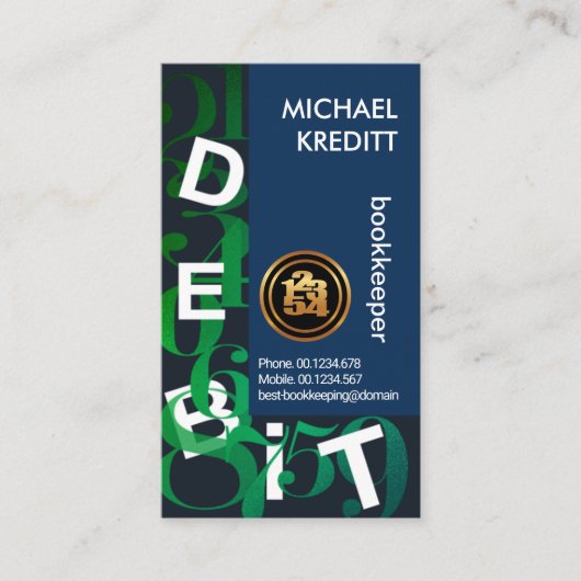 Drijvende Nummers Debit Letters Bookeping Service Visitekaartje (Voorkant)
