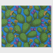 Drijvende opuntia op blauw cadeaupapier (Vlak)