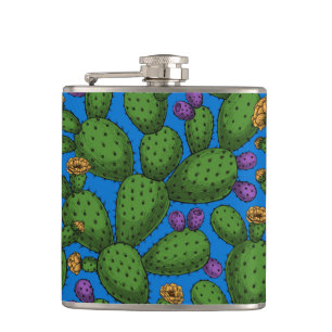 Drijvende opuntia op blauw heupfles
