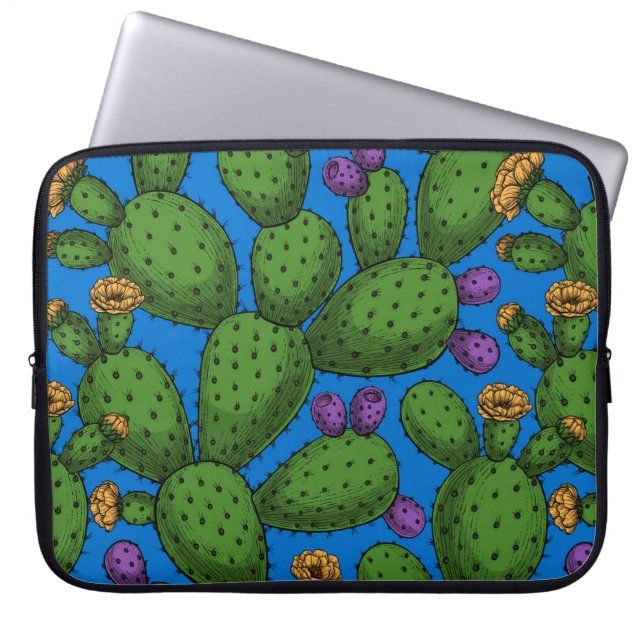 Drijvende opuntia op blauw laptop sleeve (Voorkant)
