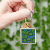 Drijvende opuntia op blauw sleutelhanger (Hand)