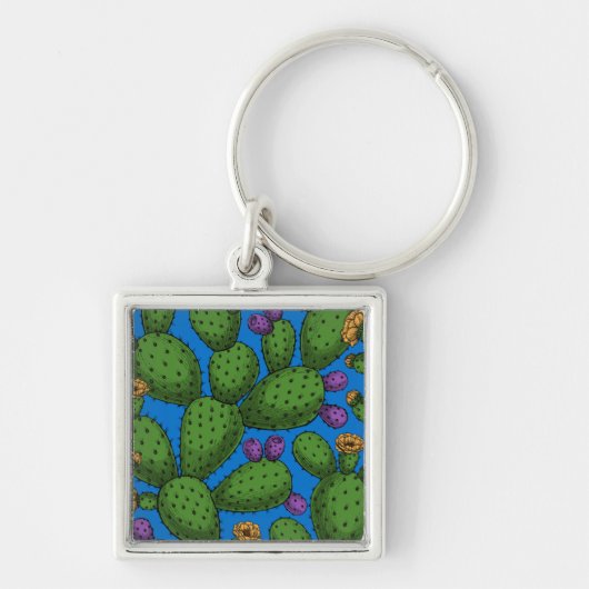 Drijvende opuntia op blauw sleutelhanger (Voorkant)