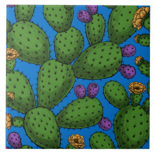 Drijvende opuntia op blauw tegeltje
