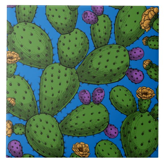 Drijvende opuntia op blauw tegeltje (Voorkant)