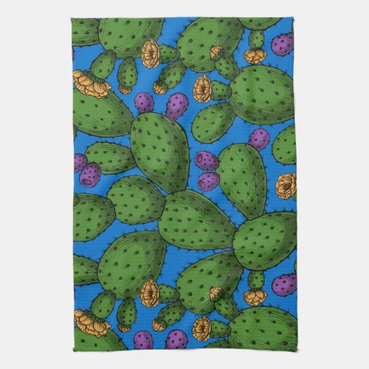 Drijvende opuntia op blauw theedoek (Verticaal)