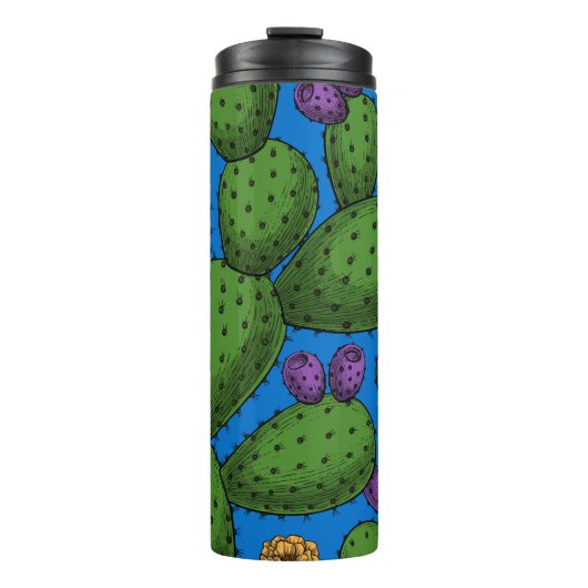 Drijvende opuntia op blauw thermosbeker (Voorkant)