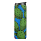 Drijvende opuntia op blauw thermosbeker (Gedraaid links)
