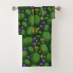 Drijvende opuntia op donkergroen bad handdoek