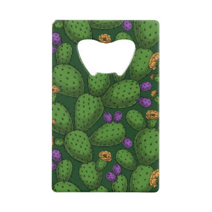 Drijvende opuntia op donkergroen creditkaart flessenopener