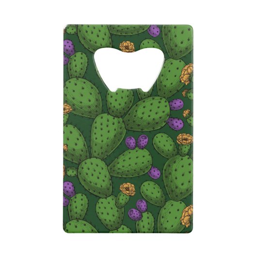 Drijvende opuntia op donkergroen creditkaart flessenopener (Voorkant)