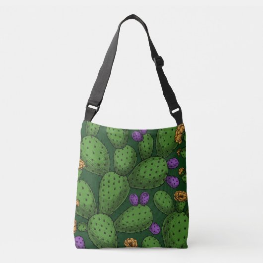 Drijvende opuntia op donkergroen crossbody tas (Voorkant)