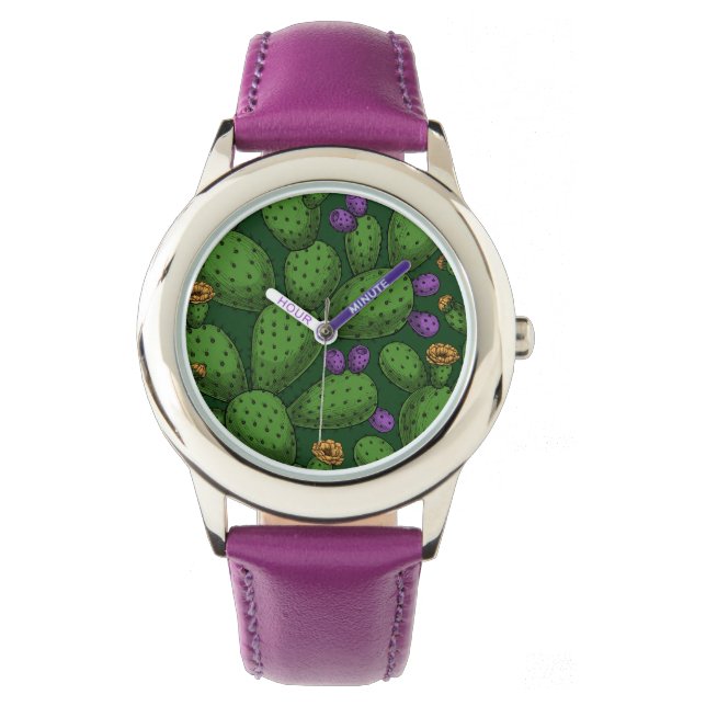 Drijvende opuntia op donkergroen horloge (Voorkant)