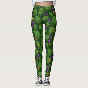 Drijvende opuntia op donkergroen leggings