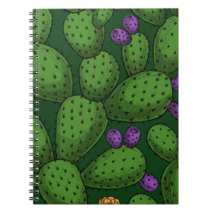 Drijvende opuntia op donkergroen notitieboek