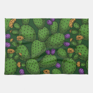 Drijvende opuntia op donkergroen theedoek