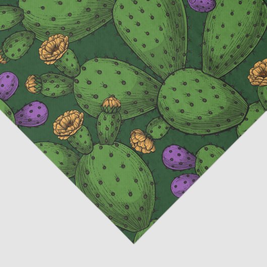 Drijvende opuntia op donkergroen tissuepapier (Detail)