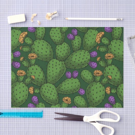 Drijvende opuntia op donkergroen tissuepapier (Craft)