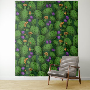 Drijvende opuntia op donkergroen wandkleed