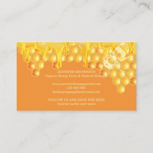 Drijvende Oranje bijenteelt Apiary Honey Boerderij Visitekaartje (Achterkant)