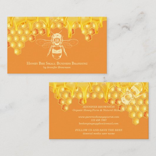 Drijvende Oranje bijenteelt Apiary Honey Boerderij Visitekaartje (Voorkant / Achterkant)