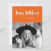 Drijvende Oranje Halloween-fotokaart (Voorkant)