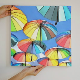 Drijvende Paraplu Hemel Whimsical Parasols Kunst Canvas Afdruk