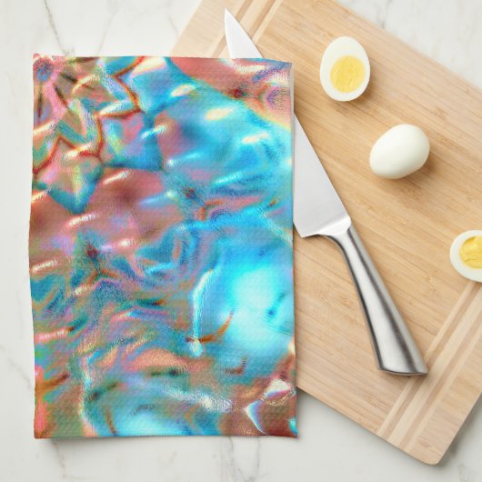 Drijvende perziken en aqua onder gehammerd glas theedoek (Quarter Fold)