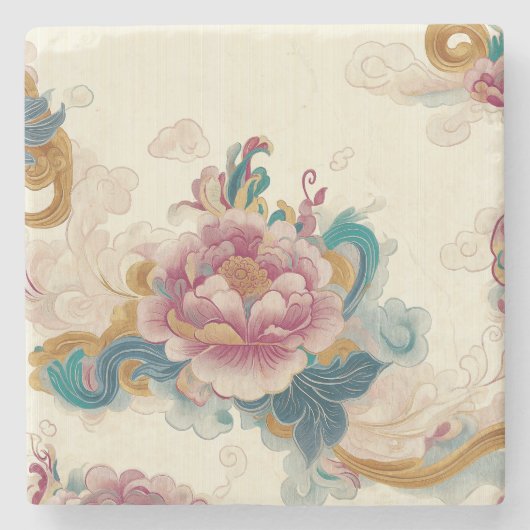 drijvende pioen stenen onderzetter (Voorkant)