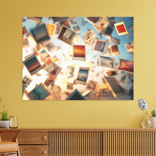 Drijvende Polaroidherinneringen Canvas Afdruk (Insitu (Woonkamer))