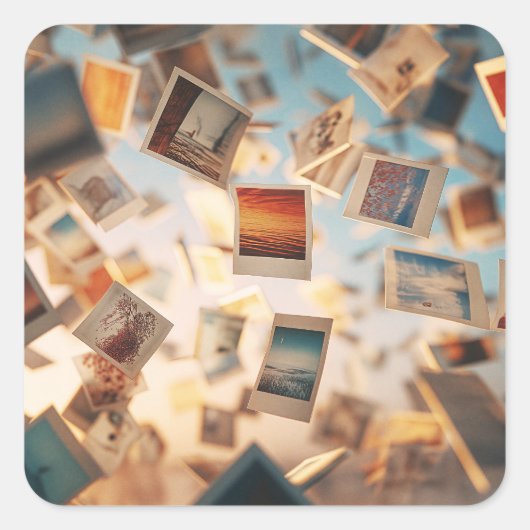 Drijvende Polaroidherinneringen Vierkante Sticker (Voorkant)