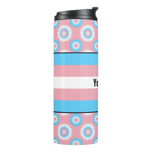 Drijvende pridevlag met roze bloembeschermlaag thermosbeker (Gedraaid links)