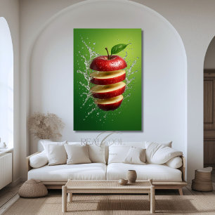 Drijvende Rode Appel met Water Splash Digitale Kun Canvas Afdruk