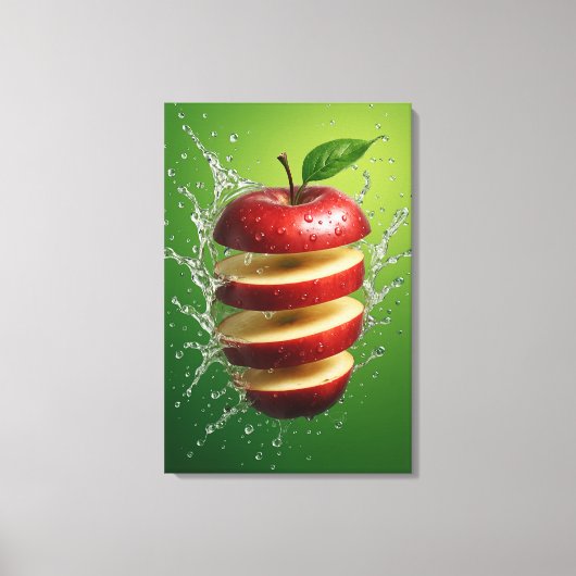 Drijvende Rode Appel met Water Splash Digitale Kun Canvas Afdruk (Voorkant)