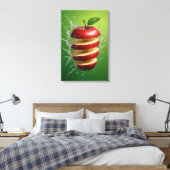 Drijvende rode appel met waterspat digitale kunst canvas afdruk (Insitu (Slaapkamer))