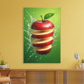 Drijvende rode appel met waterspat digitale kunst canvas afdruk (Insitu (Woonkamer))