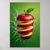 Drijvende rode appel met waterspat digitale kunst poster (Voorkant)