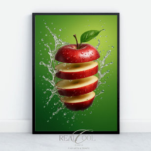 Drijvende rode appel met waterspat digitale kunst poster