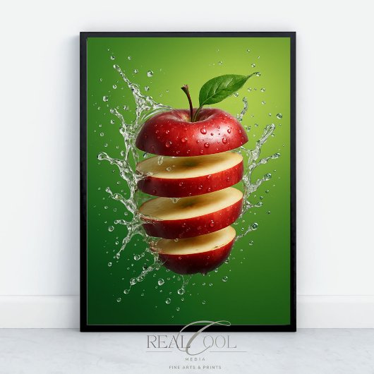 Drijvende rode appel met waterspat digitale kunst poster